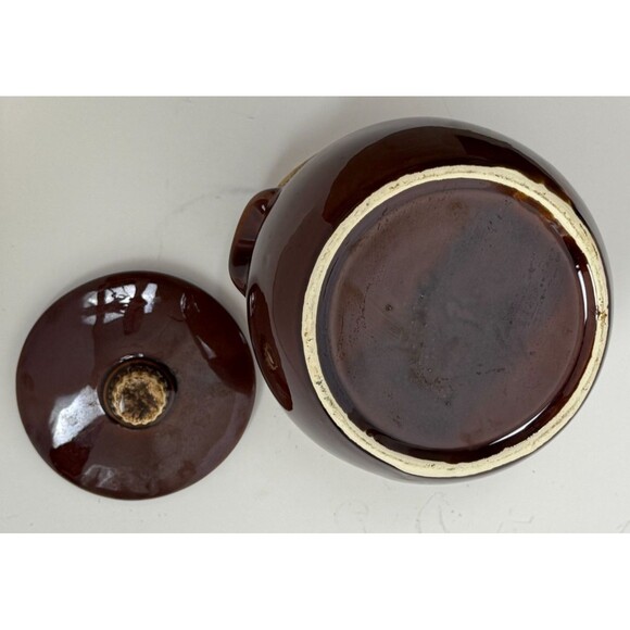 Hull Pottery Vintage Drip Brown Bean Pot Lid Oven Proof Crock USA Made Glaze Jar - Picture 7 of 16